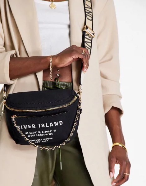 Черная парусиновая сумка через плечо с принтом River Island-Черный