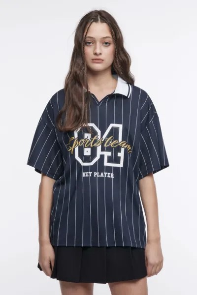 Футболка oversize с воротником-поло и принтом