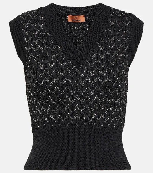 Жилет-свитер металлизированной вязки косой вязки Missoni, черный
