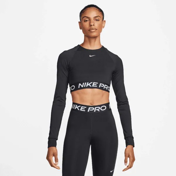 Рубашка с длинным рукавом Pro Fri-Fit 365 Crop Longsleeve Nike, цвет Schwarz/Weiß