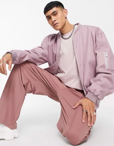 Выбеленный розовый бомбер в стиле oversized с карманом на молнии на рукаве ASOS DESIGN-Розовый цвет