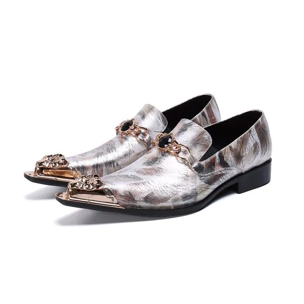 Chaussure Homme/Мужские модельные туфли-оксфорды; цвет золотистый, Серебристый; натуральная кожа; модная мужская офисная обувь без застежки с остр...