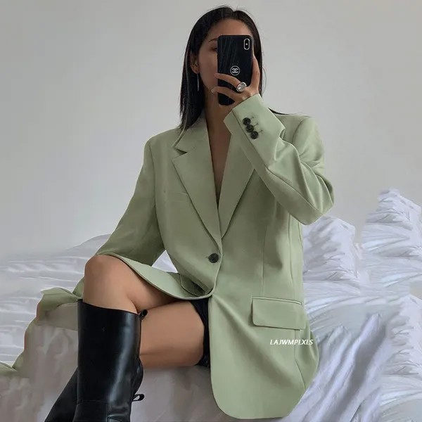 Высокое качество костюм куртка Зеленый блейзеры Женское пальто с длинным рукавом 2022 свободный белый пиджак офисный женский черный топ
