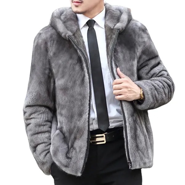 S-6XL Новая модная мужская шуба из искусственного меха, шуба из искусственного меха норки, пальто на молнии с капюшоном, Мужская зимняя одежда