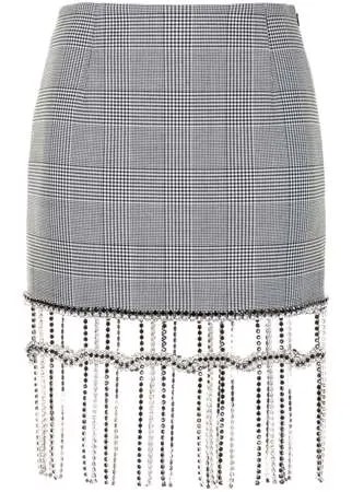 AREA юбка мини с бахромой из кристаллов