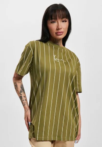 Футболка с принтом KK SMALL SIGNATURE PINSTRIPE Karl Kani, оливково-белый