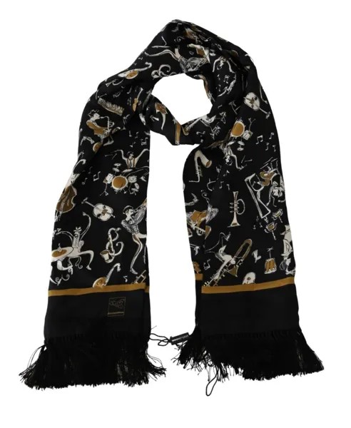 DOLCE - GABBANA Шарф Черный Инструментальный Шелковый платок с бахромой 29см x 180см Рекомендуемая розничная цена 600 долларов США