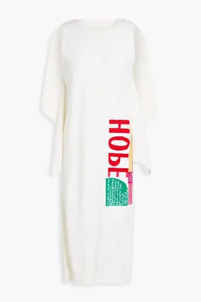 Платье миди из шерсти с драпировкой и аппликациями Chloé, экрю