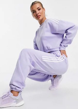 Сиреневые джоггеры в стиле oversized с тремя полосками adidas Training-Фиолетовый цвет