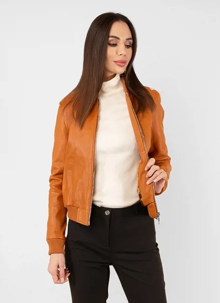 Кожаная куртка женская Каляев 41321 оранжевая 50 RU