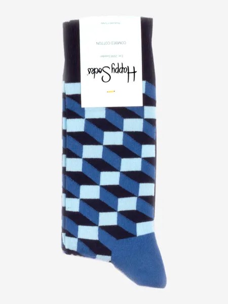 Носки с рисунками Happy Socks - Filled Optic Blue Black Light Blue, Синий
