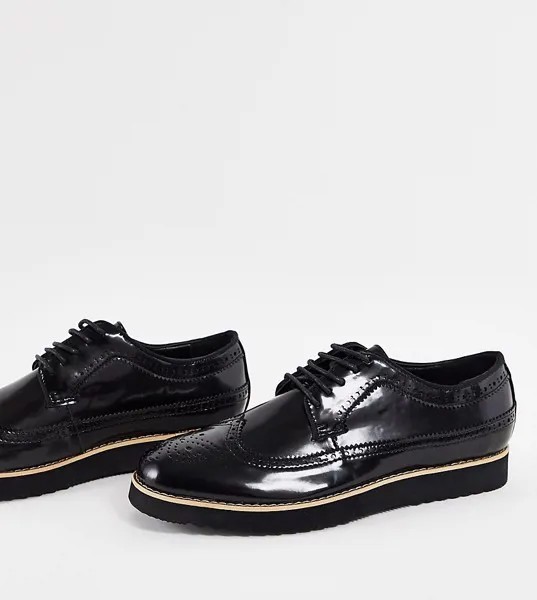 Черные броги на шнуровке в стиле casual для широкой стопы Truffle Collection-Черный