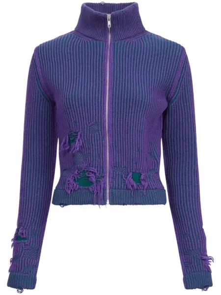 MM6 Maison Margiela кардиган в рубчик с эффектом потертости, фиолетовый