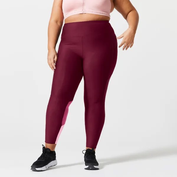 Женские спортивные леггинсы с карманом для смартфона, большого размера - 120 темно-красный/розовый. DOMYOS, цвет rosa