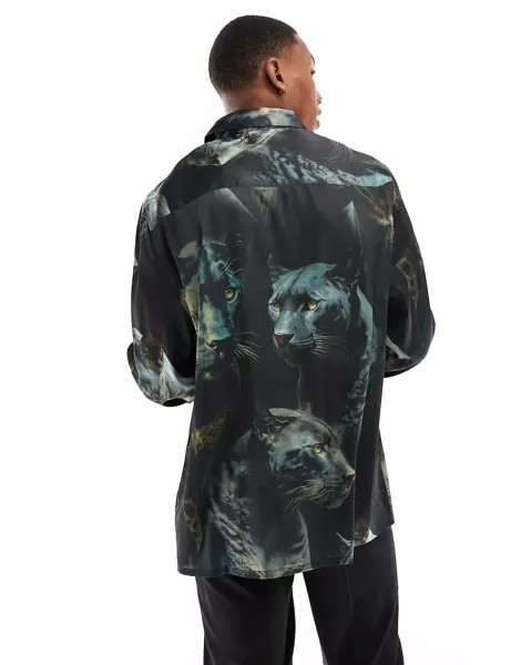 Свободная атласная рубашка с принтом пантеры ASOS