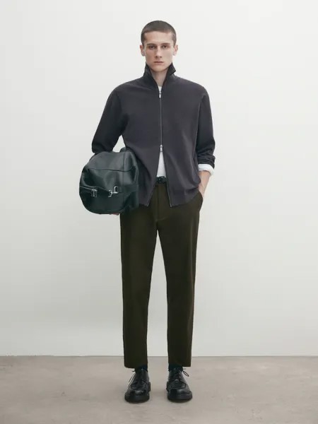 Кардиган миланской вязки с воротником-стойкой и молнией Massimo Dutti, серый