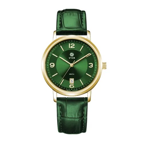 Наручные часы УЧЗ 3081L-2, золотой, зеленый