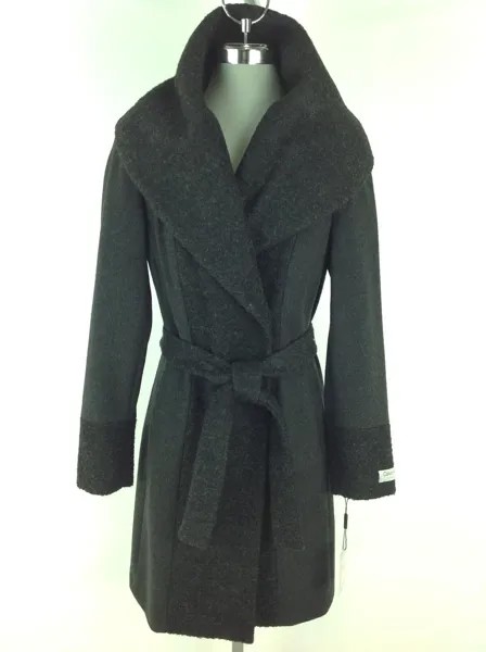 Calvin Klein NWT Элегантное темно-серое шерстяное пальто премиум-класса с текстурированной вставкой, размер 10