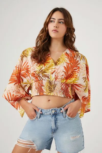 Укороченный топ с тропическим цветочным принтом Forever 21, кремовый