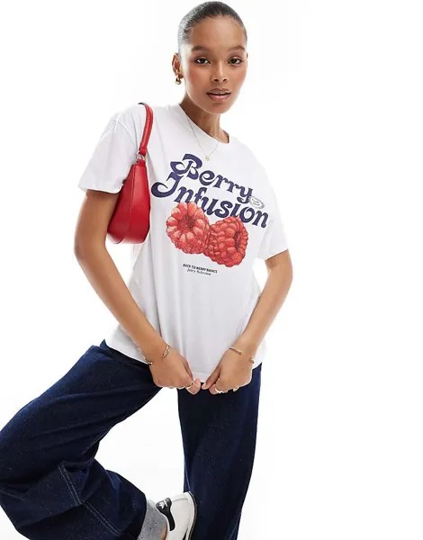 Pull&Bear – Футболка оверсайз белого цвета с ягодным принтом
