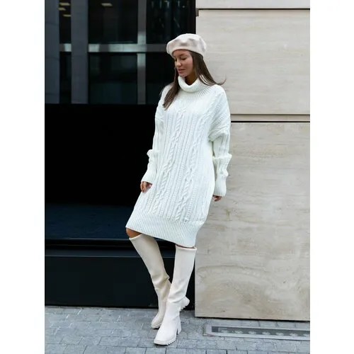 Платье-свитер AnyMalls, повседневное, классическое, свободный силуэт, миди, вязаное, размер 42-44, экрю