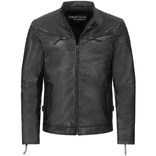 Кожаная куртка PAULGOS Übergangsjacke Biker Look Echtleder D2, черный