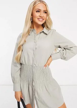 Светло-бежевое платье-рубашка мини с присборенной вставкой Missguided-Бежевый
