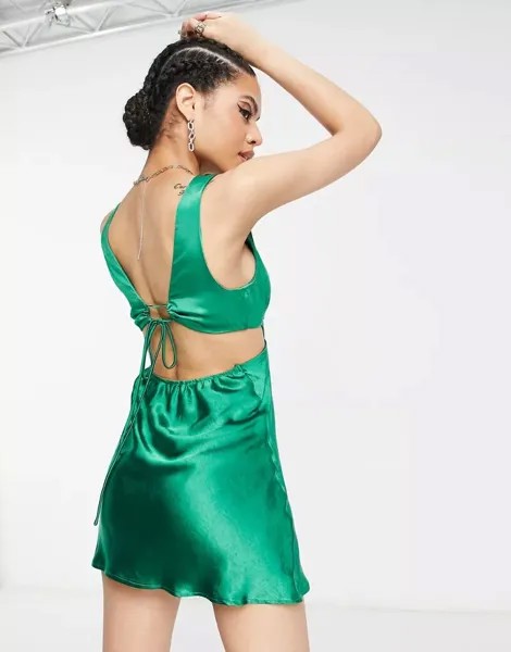 Зеленое атласное платье мини с вырезами Parallel Lines