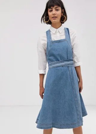 Джинсовое платье миди с квадратным вырезом Selected Femme-Синий