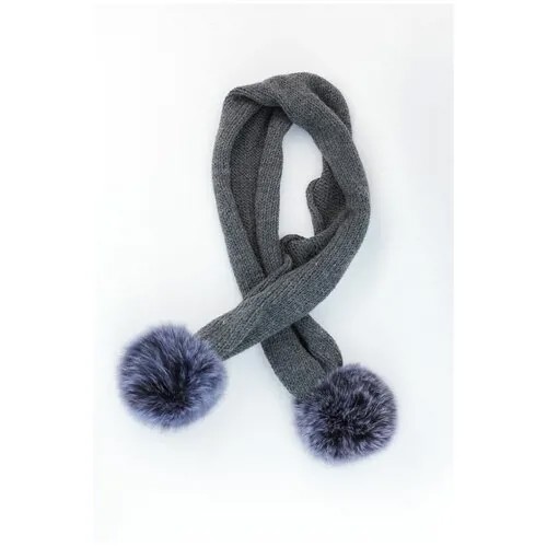 Шарф для девочки с меховым помпоном / Детский шарф Carolon темно-серый / Стильный детский шарф