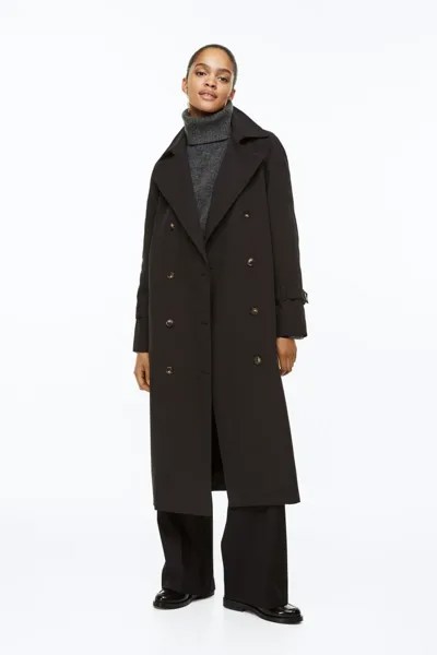 Двубортный тренчкот H&M, черный