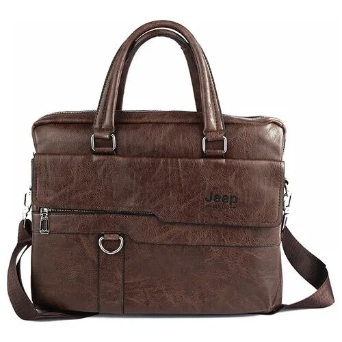 Портфель мужской кожаный для документов А4 Jeep Buluo коричневый, портфель мужской через плечо, сумка портфель мужская кожаная, сумка-портфель мужская