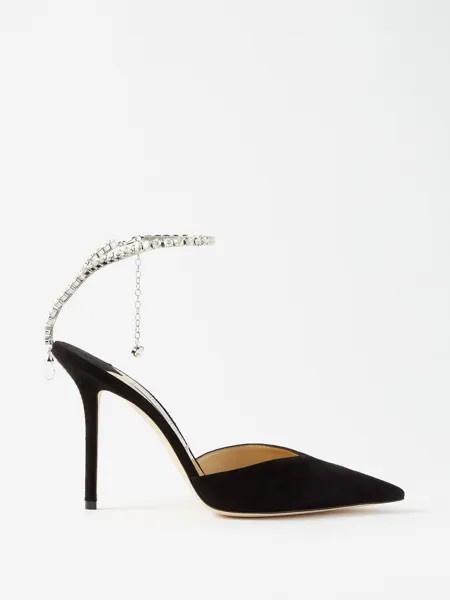 Замшевые туфли saeda 100 с кристаллическим ремешком Jimmy Choo, черный