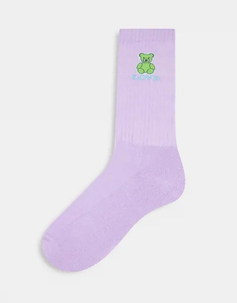 Сиреневые спортивные носки с вышивкой в виде мишки ASOS DESIGN-Фиолетовый цвет