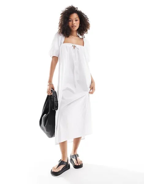 ASOS DESIGN – Белое поплиновое платье макси с объемными рукавами