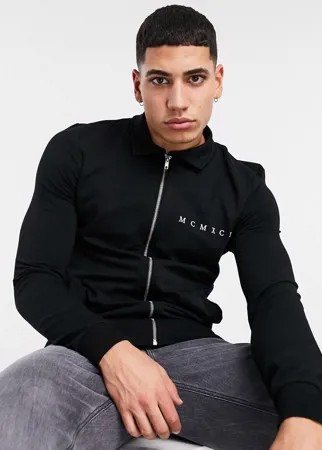 Черная трикотажная куртка облегающего кроя с небольшим принтом на груди ASOS DESIGN-Черный