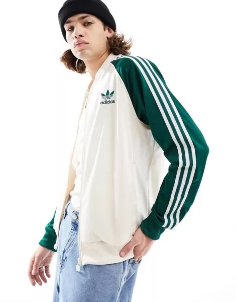 Бело-зеленая спортивная куртка adidas Originals Superstar