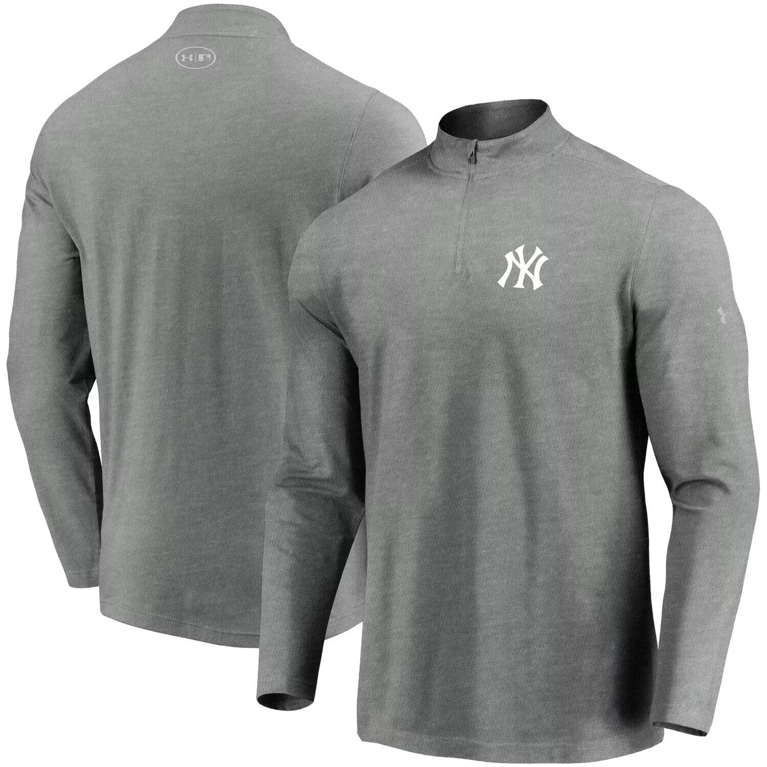 Мужской серый пуловер New York Yankees Passion Performance с застежкой-молнией в четверть цвета Under Armour