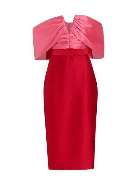 Двухцветное коктейльное платье с открытыми плечами Badgley Mischka, красный