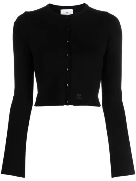 Укороченный кардиган с нашивкой-логотипом Courrèges, черный