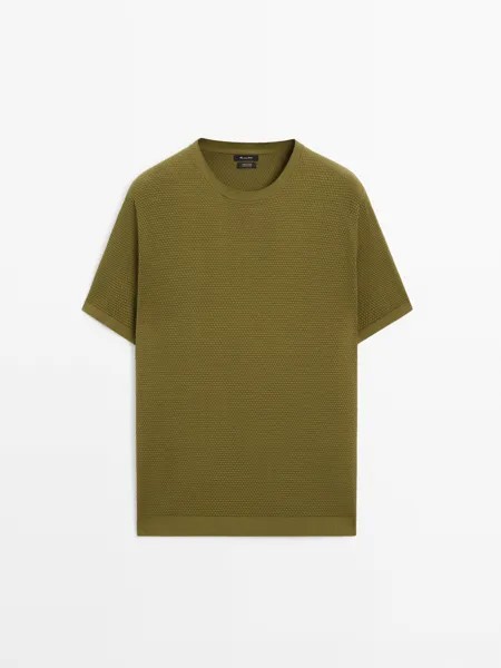 Футболка из 100% хлопка с текстурным трикотажем Massimo Dutti, зеленый