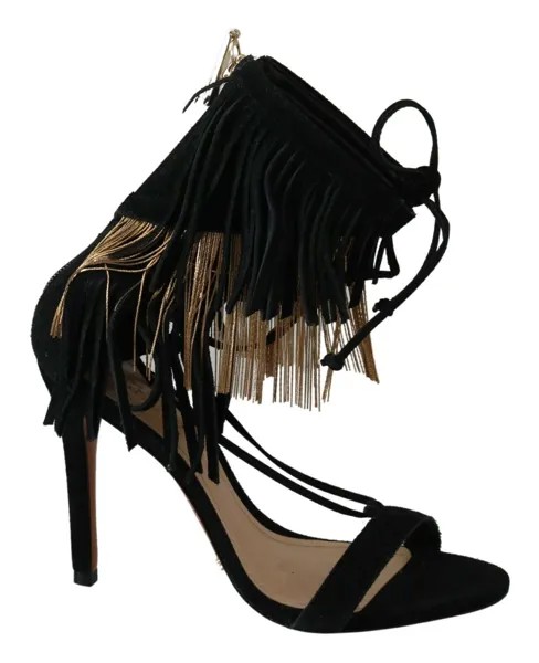 SCHUTZ Shoes Черное золото, замшевые туфли с кисточками и молнией сзади, туфли на шпильке EU37 / US6.5