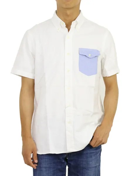 Оксфордская рубашка на пуговицах с короткими рукавами Polo Ralph Lauren — белая с синим карманом