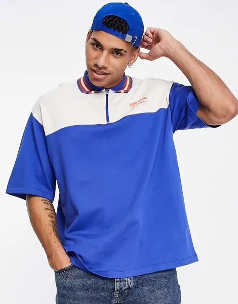 Футболка-поло кроя oversized с дизайном колор блок в винтажном стиле и молнией Topman-Разноцветный