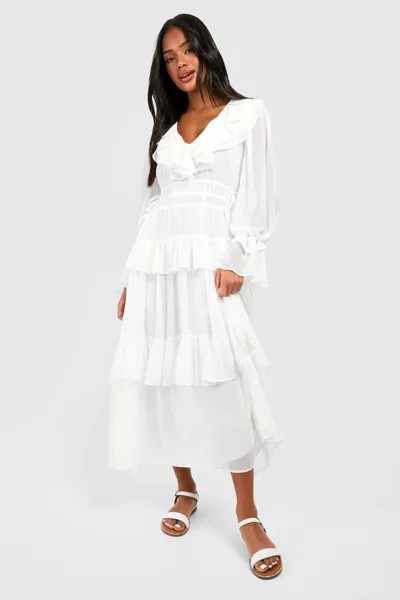 Свободное платье Midaxi из шифона с рюшами boohoo, белый