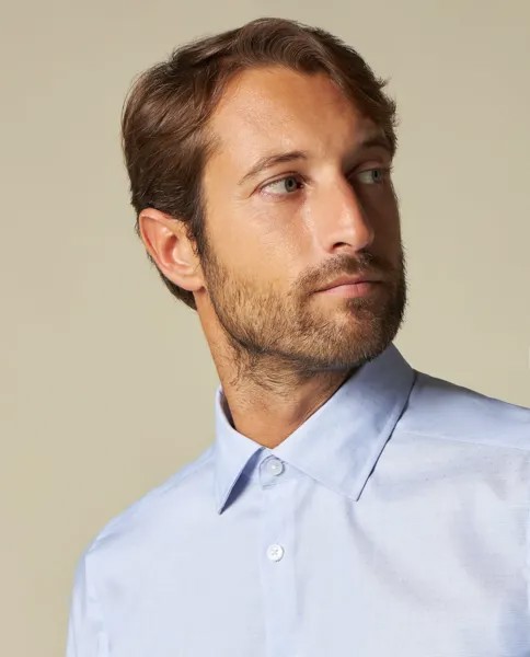 Мужская рубашка узкого кроя Rumford из чистого хлопка в микроклетку RUMFORD, светло-синий