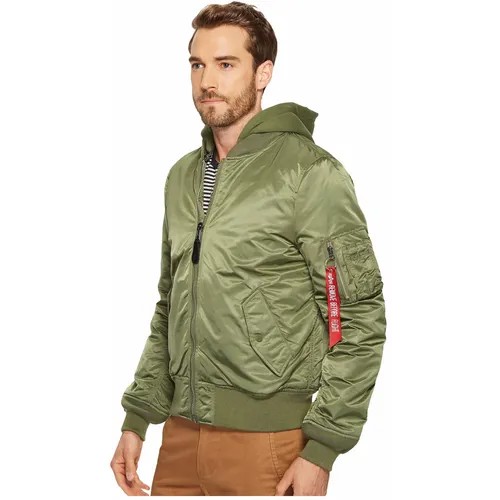 Бомбер ALPHA INDUSTRIES МА-1 Natus, силуэт свободный, подкладка, карманы, съемный капюшон, водонепроницаемая, ветрозащитная, пояс/ремень, манжеты, размер M, зеленый