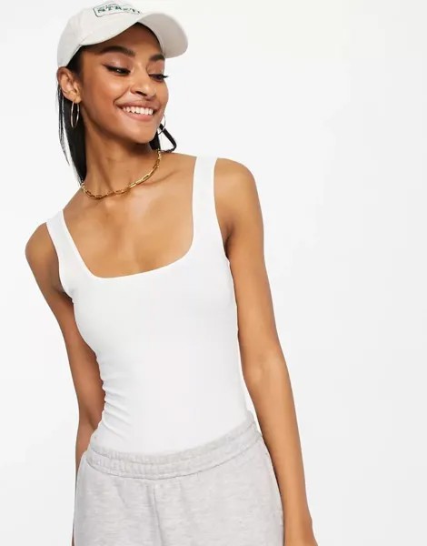 Белое хлопковое боди с бретелями и круглым вырезом ASOS - БЕЛЫЙ