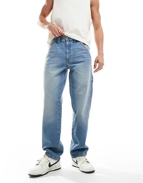 Голубые прямые джинсы с потертостями ASOS DESIGN Vintage