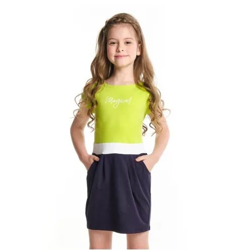 Платье Mini Maxi, хлопок, трикотаж, размер 122, синий, зеленый